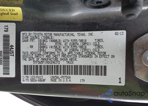 2013 Toyota Tundra Grade 5.7L V8 from USA, damaged, VIN 5TFDW5F19DX296372